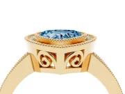 Heart-Shaped Double Milgrain Halo Engagement Ring Setting for a Fancy Blue Lab-Grown Diamond | Pave Band | Yellow Gold