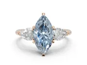 Marquise Three-Stone Ring Setting for a Fancy Blue Lab-Grown Diamond | Pear Side Stones | Rose Gold
