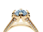 Marquise Hidden Halo Engagement Ring Setting for a Fancy Blue Lab-Grown Diamond | Triple Row Pavé Band | Yellow Gold