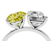 Fancy Yellow Round Cut and Emerald Cut Toi Moi Ring Set in Platinum with Prong Setting