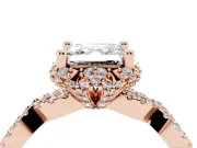 Asscher Cut Diamond Halo Twist Band Solitaire Ring Set in Rose gold with Prong-Set Center Stone