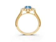 Cushion Cut Scalloped Halo Engagement Ring Setting for a Fancy Blue Lab-Grown Diamond | Milgrain Edges | Yellow Gold