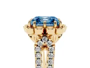 Asscher Cut Floral Halo Engagement Ring Setting for a Fancy Blue Lab-Grown Diamond | Pavé Split Shank | Yellow Gold