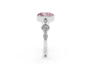 Fancy Pink Oval Cut Diamond Vintage-Inspired Milgrain Ring Set in White gold with Marquise Stations of Round Accents
