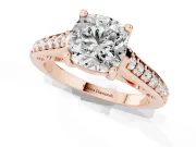 Cushion Cut Graduated Pave Cathedral Solitaire Engagement Ring Setting | Scroll Cut-Outs | Rose Gold