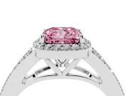 Cushion Cut Halo Engagement Ring Setting for a Fancy Pink Lab-Grown Diamond | V-Split Pavé Band | Sterling Silver
