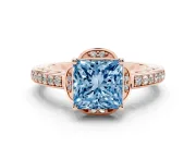 Princess Cut Floral Pavé Engagement Ring Setting for a Fancy Blue Lab-Grown Diamond | Rose Gold