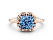 Cushion Cut Petal Halo Engagement Ring Setting for a Fancy Blue Lab-Grown Diamond | Rose Gold