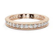 Round Lab-Grown Diamond Milgrain Pavé Eternity Band | Carved Side Walls | Rose Gold
