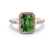 Radiant Cut Pave Halo Engagement Ring Setting for a Fancy Green Lab-Grown Diamond | Rose Gold
