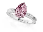 Fancy Pink Pear Cut Diamond Solitaire Milgrain Engraved Band Set in Silver with Prong Setting