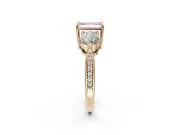 Emerald Cut Three Stone Engagement Ring Setting for a Fancy Pink Lab-Grown Diamond | Tapered Pave Band | Yellow Gold
