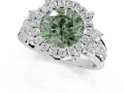 Round Halo Engagement Ring Setting for a Fancy Green Lab-Grown Diamond | Graduated Channel Band | Sterling Silver