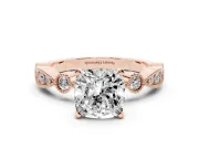 Cushion Cut Diamond Solitaire Engagement Ring Set in Rose gold with Milgrain Bezel Accent Band