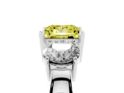 Princess Cut Three Stone Engagement Ring Setting for a Fancy Yellow Lab-Grown Diamond | Wide Plain Band | Platinum