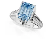 Fancy Blue Emerald Cut Diamond Pavé Split Shank Solitaire Ring Set in Platinum with Prong Setting