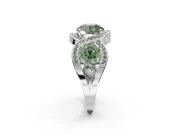 Round Three Stone Halo Engagement Ring Setting for a Fancy Green Lab-Grown Diamond | Pavé Wave Band | Sterling Silver