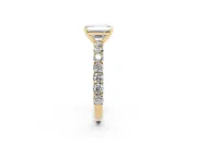 Emerald Cut Shared Prong Engagement Ring Setting | Two-Row Band | Yellow Gold