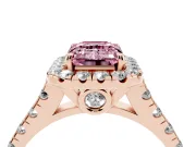 Emerald Cut Accented Halo Engagement Ring Setting for a Fancy Pink Lab-Grown Diamond | Rose Gold