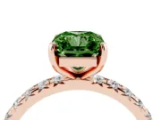 Fancy Green Radiant Cut Diamond Pavé Solitaire Ring Set in Rose gold with Round Band and Prong Setting