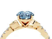 Fancy Blue Oval Cut Diamond Solitaire Leaf-Inspired Ring Set in Yellow gold with Pavé Band and Prong Setting