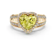 Fancy Yellow Heart Cut Diamond Halo Ring Set in Yellow gold with Double Pavé Split Shank