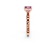 Fancy Pink Asscher Cut Diamond Solitaire Ring Set in Rose gold with Milgrain and Black Enamel X Pattern Band