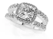 Cushion Cut Halo Split Shank Engagement Ring Setting | Pavé Strands | Platinum