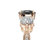 Fancy Black Cushion Cut Lab-Grown Diamond Three-Stone Ring Set in Rose Gold with Channel-Set Band and Prong Setting