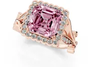 Asscher Cut Leaf Halo Engagement Ring Setting for a Fancy Pink Lab-Grown Diamond | Rose Gold