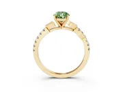Fancy Green Pear Cut Diamond Solitaire Leaf-Inspired Ring Set in Yellow gold with Pavé Band and Prong Setting