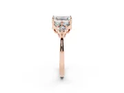 Emerald Cut Cluster Side Stone Engagement Ring Setting | Plain Band | Rose Gold