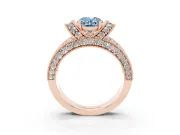 Oval Vintage Milgrain Pave Engagement Ring Setting for a Fancy Blue Lab-Grown Diamond | Crescent Side Rows | Rose Gold