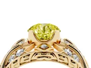 Round Art Deco Graduated Engagement Ring Setting for a Fancy Yellow Lab-Grown Diamond | Yellow Gold