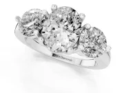 Oval Cut Diamond Three-Stone Ring Set in Silver with Prong Setting and Classic Band