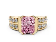 Radiant Cut Half Bezel Engagement Ring Setting for a Fancy Pink Lab-Grown Diamond | Channel Band | Yellow Gold