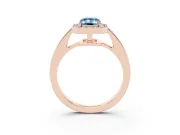 Fancy Blue Emerald Cut Diamond Halo Pavé Engagement Ring Set in Rose gold with Bezel Setting