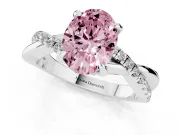 Fancy Pink Oval Cut Diamond Twist Band Solitaire Set in Platinum with Pavé Accents and Prong Setting