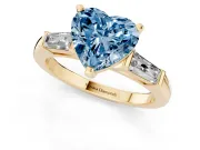 Heart-Shaped Three Stone Engagement Ring Setting for a Fancy Blue Lab-Grown Diamond | Tapered Baguettes | Yellow Gold