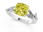 Cushion Cut Leaf Solitaire Engagement Ring Setting for a Fancy Yellow Lab-Grown Diamond | Sterling Silver