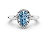 Fancy Blue Pear Cut Diamond Halo Engagement Ring Set in Silver with Plain Split Shank and Prong Setting