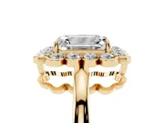 Emerald Cut Scalloped Cluster Halo Engagement Ring Setting | Plain Band | Yellow Gold