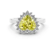 Fancy Yellow Heart Cut Diamond Halo Ring Set in Platinum with Round Halo and Smooth Solitaire Band