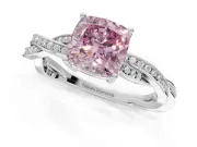 Cushion Cut Twisted Pavé Solitaire Engagement Ring Setting for a Fancy Pink Lab-Grown Diamond | Open Basket | White Gold