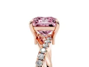 Fancy Pink Princess Cut Diamond Twist Band Solitaire Set in Rose gold with Pavé Accents and Prong Setting
