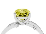 Fancy Yellow Radiant Cut Diamond Pavé Twist Band Solitaire Ring Set in Platinum with Prong Setting