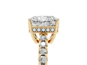 Radiant Cut Hidden Halo Solitaire Engagement Ring Setting | Shared Prong Band | Yellow Gold