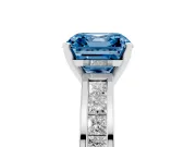 Fancy Blue Asscher Cut Diamond Solitaire Ring Set in Silver with Channel-Set Band and Prong Setting