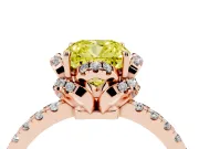 Fancy Yellow Cushion Cut Diamond Halo Pavé Band Ring Set in Rose gold with Prong-Held Center