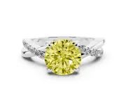Fancy Yellow Round Cut Diamond Twist Band Solitaire Set in Silver with Pavé Accents and Prong Setting